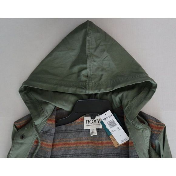 Roxy ARJJK03056 Women's Sz S Green Boho Full Zip Hooded Parka Jacket $80 - Picture 9 of 12